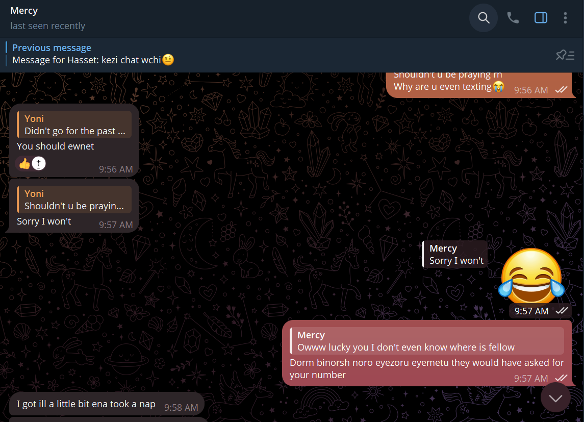 An ordinary funny conversation with Mercy
